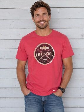 Life Is Good Coral Red 'Keep It Reel' Fishing Graphic Tee